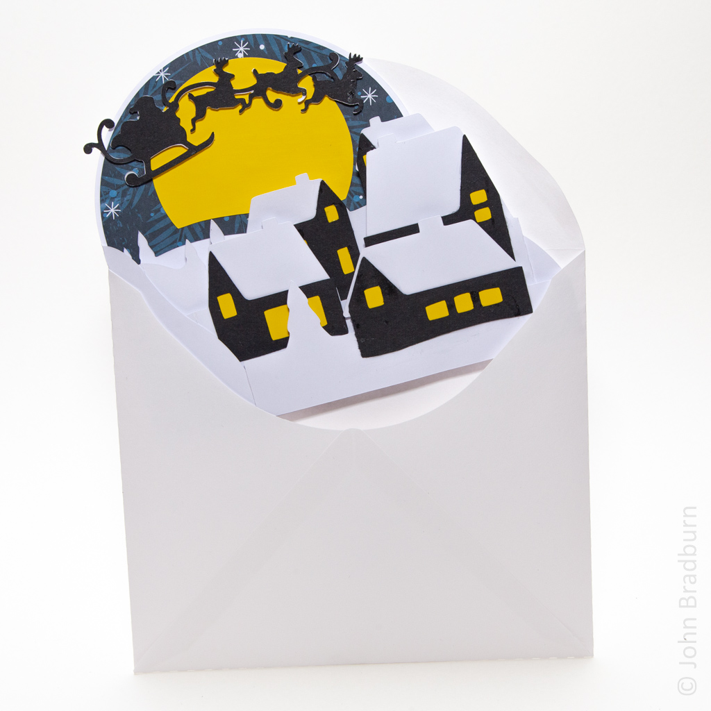 3D Santa Sleigh Night Scene Christmas Card - Image 2